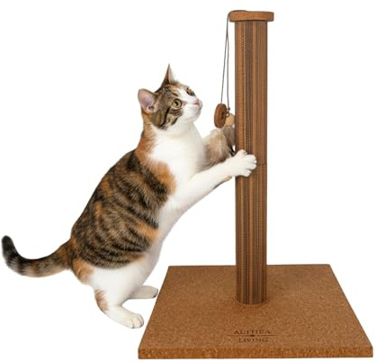 Poste Rascador para Gatos Interior Brisa de Corcho Natural Vertical | Rascador Sostenible Resistente para Estiramiento y Afilado de Uñas | ALTHEA LIVING