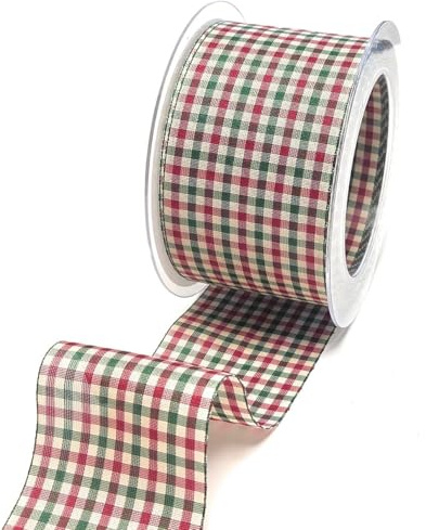 s.dekoda Schleifenband 15m x 60mm Rot Grün Beige kariert Karoband Dekoband Tischband [D9620]