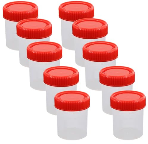 GARVALON 10pcs Plastic Sample Cups with Leak Resistant Screw Caps for Medical Testing Laboratory and Home Use Transparent Measuring Specimen Containers Portable and Secure Seal