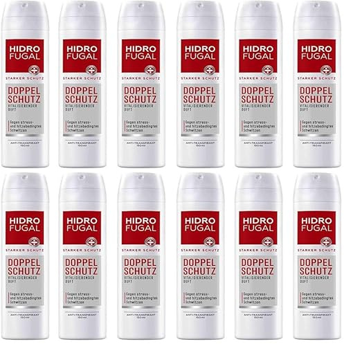 12x Hidrofugal Doppel Schutz Spray starker Anti-Transpirant Schutz gegen stress und-hitzebedingtes Schwitzen, Deo Spray für starken Schutz ohne Ethylalkohol,150ml (12er Pack)