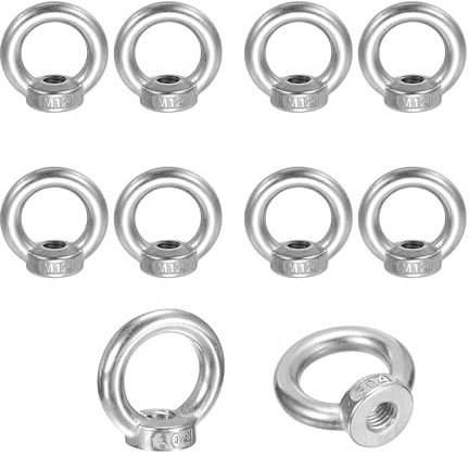 MUNGHOK 10 stycken ringmutter rostfritt stål M12, ringöglor ögonmuttrar öglemuttrar lämplig hårdvara ögleskruv gänga inre gänga fästskruvar för lyfttillbehör fästa hängande ornament