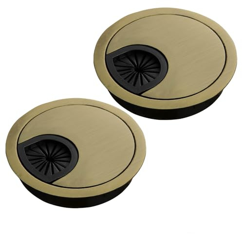2 Pcs 60 mm Gold Zinc Alloy Round Desk Cable Grommet Cover Set