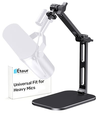 Desktop Microphone Stand for Studio Mics, Adjustable Arm with Heavy Base | Fits Blue Yeti, HyperX QuadCast, Fifine, Webcam & Camera and more, for Recording, Podcasting, Streaming- Max Load 2.68lb