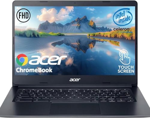 acer Chromebook Laptop - 14 pulgadas FHD - Pantalla táctil - Pantalla IPS - 4 GB LPDDR4 RAM - 64 GB de almacenamiento eMMC - Procesador Intel Celeron de doble núcleo - Negro carbón - 12.5 horas de