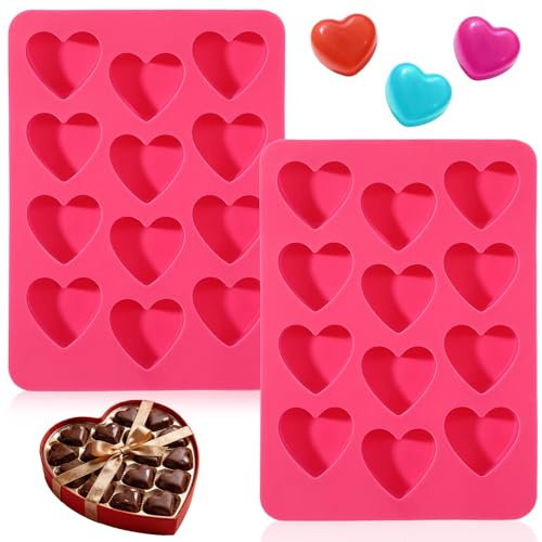 2 Stück Herz Silikonform Pralinen, Schokoladen Gießformen | Schokoladenform Silikon, 12-Loch Herzform Backform, für Valentinstag, DIY Schokolade, Kuchen, Süßigkeiten, Seife