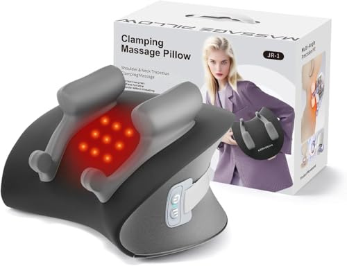CRECAD Shiatsu Neck Massager with Heat, Cordless Portable Cervical Traction Device with 10-Minute Timer for Full Body Muscle Pain Relief, Electric Deep Tissue Kneading Massage Pillow(Black)