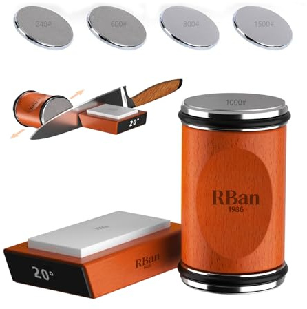 RBan1986 Rolling Knife Sharpener for Kitchen Knives，Strong Magnetic Base Angle with 15° to 20° Type，Durable Diamond Whetstone Fast Sharpening for Knives & Fine Polishing for All Blades （Wood）