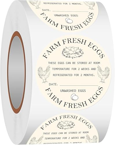 500Pcs Farm Fresh Egg Carton Stickers 2inch Round Unwashed Egg Carton Labels with Collection Date Self-Adhesive Egg Packaging Labeling for Chicken Duck Quail Egg (Yellow)