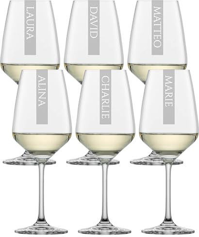 6x Weißweinglas mit Gravur Namen | Taste Tulip 356 ml | personalisiertes Weinglas mit Lasergravur | spülmaschinenfest | 6er Set