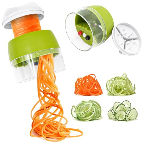 JJYHEHOT Spiralschneider Gemüse, 4 in 1 Gemüseschneider, Spaghetti Gemüsehobel, Hand Spiralschneider Gemüse für Gemüsespaghetti, Zucchini, Möhren, Zwiebeln, Karotten, Kartoffeln, Gurke, Kürbis