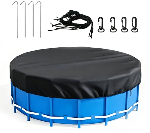 Cubierta de piscina redonda, 244 cm de diámetro, protección UV, cuerdas de viento y estacas, impermeable, resistente al viento y al desgarro, cubierta plegable para piscina al aire libre