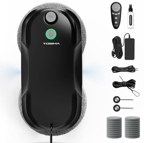 Tosima W5 6400 Pa Robot de Limpieza de Ventanas, pulverizador ultrasónico Doble, Limpiador de Cristales automático, Control Remoto, 20 paños de Microfibra