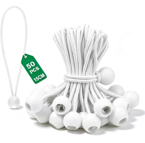 PHMING 50 Pièces Blancs Tendeur Elastique Boule, 15 cm Tendeur Bache | Tendeur Bache Portable,Utilisé pour Les Bâches Imperméables, Les Tentes, Les Bannières