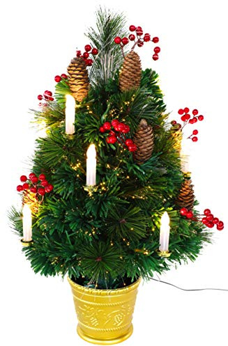 Christmas Concepts® 2ft (60cm) Green Fibre Optic Pine Christmas Tree With Cones, Red Berries And LED Candles