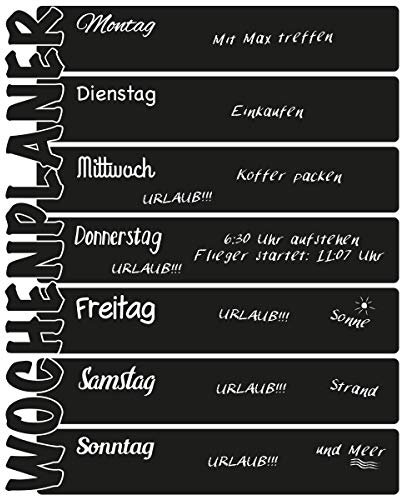 Wandkings Wandtattoo Wochenplaner aus Tafelfolie 72 x 90 cm inkl. weißem Kreidemarker, schwarz, selbstklebend