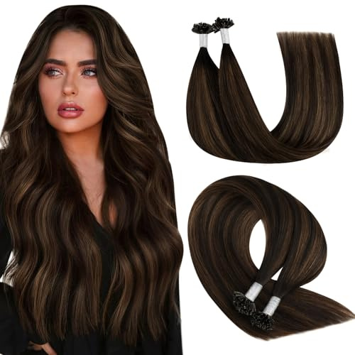 YoungSee Braun Ombre Bonding Extensions Echthaar 40cm Keratin Extensions Echthaar Dunkelbraun und Mittelbraun Ombre Glänzend Glatt Hot Fusion Utip Extensions Braun 50 Gramm