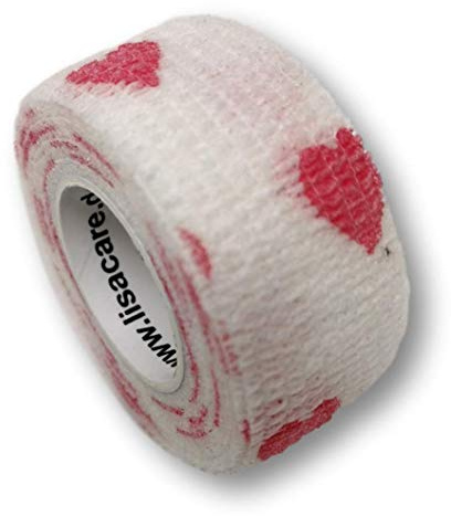 LisaCare venda de esparadrapo, esparadrapo para heridas, esparadrapo para niños, esparadrapo en rollo, elástico y sin pegamento, 2,5 cm de ancho (paquete de 5, corazones blancos)
