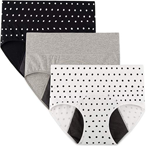 INNERSY kvinnors perioder underkläder läckagesäker menstruation trosor bomull 3-pack (måste användas med tamponger), 2 punkttryck/1 grå, 42