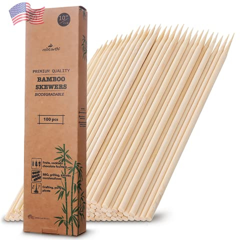 10 inch Wood Skewers bamboo thick pointy sticks for grilling Shish Kebob x100 pieces, Kitchen, Crafting and Party, Barbeque, Fondue, Long Toothpicks, Marshmallow Roasting for Campfire, Camping