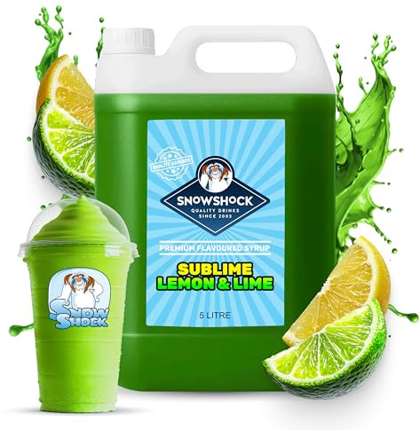 SnowShock Slush Syrup 5L Lemon & Lime | Slushy Concentrate Dilute for Ice Slushie Machine - Makes Up To 110 Drinks - Refreshing Frozen Drink Mix for Kids Parties, Cafes, Events & Food Vans | Vegan
