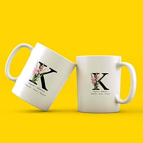 August Birth Flower, Mugs, Personalised Mugs, Mugs Handmade, Gift Mug - Design Initial August