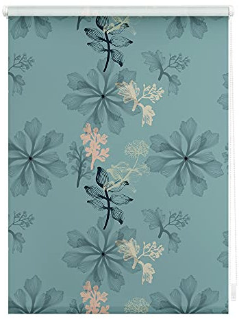 Lichtblick Klemmfix Tageslicht-Rollo mit Motiv, ohne Bohren, Blickdicht, Seitenzugrollo, Made in Germany, Julia Schumacher Aqua Floral - Blau 100 cm x 150 cm (B x L)