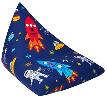 Ready Steady Bed - Pouf en forme de pyramide pour enfants | mobilier confortable | Chaise longue douce et sûre pour les enfants (garçon astronaute)