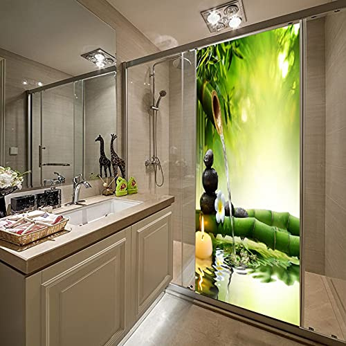 A.Monamour Türtapete Selbstklebend Türfolie Türposter 3D Grüner Bambus Wasser Schwarze Spa Steine ​​Kerze Zen Meditation Natur Vinyl Folie Türdeko Tapete Wandbild Türaufkleber Türtattoo 77 x 200 cm