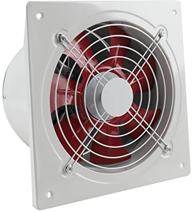 ECUTEE Ventilateur axial 220 V 100 W 250 mm Ventilateur axial de cuisine industriel en métal Ventilateur mural pour salle de bain, garage Blanc et rouge 1850 m³/h