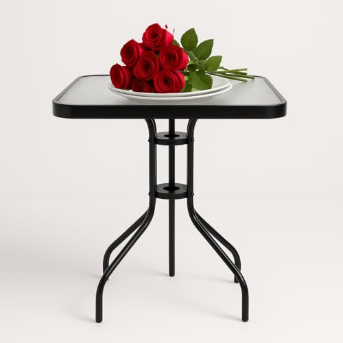 SPRINGOS Gartentisch Glastisch Beistelltisch Balkontisch Viereckig 60 x 60 x 70 cm Metalltisch für Innen- und Außenbereich
