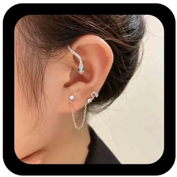 Allereya Vintage Schlange Kette Ohrstecker Kristall Schleifen Ohrstecker Mit Kette Silber Schlange Schmuck Für Frauen Und Mädchen