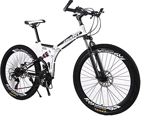 Faltrad-Klapprad für Erwachsene Discbremse Faltfahrrad-Herren-Damen 21 Gang Kettenschaltung Folding City Bike Rahmen Aus Kohlenstoffstahl,White,24inch