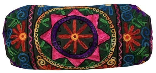 Original Kikan Indian bolster cushion 18 x 7 inch cylinder takiya Cover For Yoga, Meditation Floor cushion Hand Embroidered, Vegan (covers only) (Dark Green)