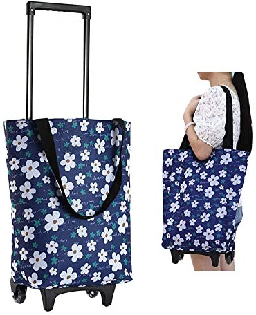 Belegao Einkaufstasche auf Rollen 17L - Faltbarer Einkaufstrolley mit Reißverschluss Wasserdichte Trolley Tasche Teleskopgriff Wiederverwendbare zusammenklappbare Einkaufswagen Einkaufstaschen, Blume