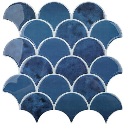 Upgrade Dickere 3d Fliesenaufkleber Selbstklebend Klebefliesen für Bad Küche, 10 Stück Blau Wandfliesen Fliesendekor (25.4x25.4cm)