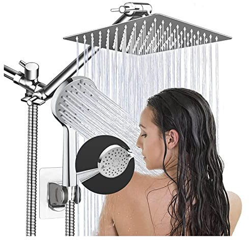 Ksunun Duschsystem Chrom, Duschgarnitur Mit Regendusche DuschsäUle Aus Edelstahl, üBerkopfbrauseset, Duschset Duschgarnitur Mit Handbrause Und Schlauch, Dusche Regendusche Set (Kopfbrause 20 * 20cm)