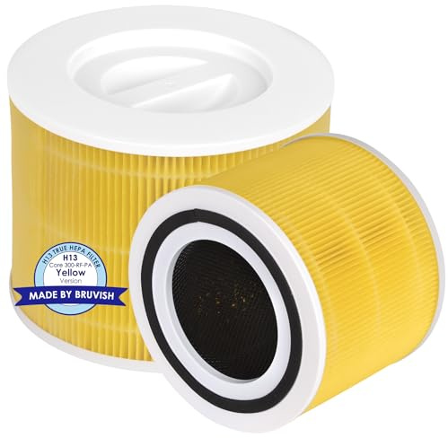 (2 piezas) Core 300 Cuidado de mascotas Filtro para el purificador de aire LEVOIT Core 300 y 300S, filtro HEPA verdadero de grado H13, carbón activado 3 en 1, comparación con Core 300-RF-PA amarillo