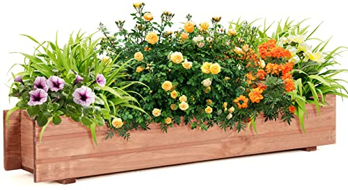 RELAX4LIFE Blumenkasten Holz, Pflanzenkasten mit 2 Entwässerungslöchern, Blumenkübel für Gemüse Obst Blumen, Gartenbeet für Balkon Terrasse Garten, 91,5 × 18 × 16cm, Natur