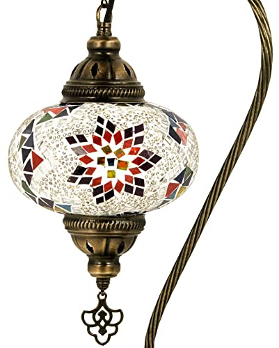 10Variante Mosland Lampada Turca Lampade da Tavolo a Mosaico Lampada Marocchina Turca Lampada da Tiffany a Collo di Cigno Fatta a Mano Lampada da Notte da Comodino in Vetro Mosaico con Lampadina a Led