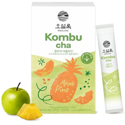 Osulloc Kombucha Tea ApplePine (Pineapple & Apple), Sparkling Powdered Mix Beverage, No added sugar, 10 Sticks, 1.76oz