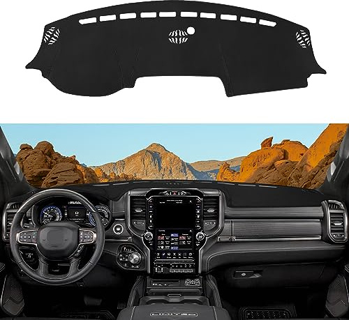 Rilsen Premium Flannel Dashboard Cover for 2019-2026 Dodge Ram 1500/2500/3500 (Quad/Crew Cab) - Anti-Slip Dash Protector, UV Protection, No-Glare, Black