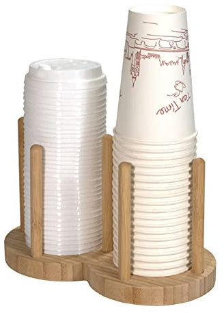Micvtve Disposable Cup Storage Holder Rack Shelf Water Tea Cups Wood Dispenser with Longer Stick Mug Display Stand Organizer,2