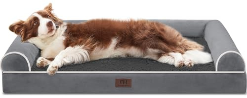 WESTERN HOME Hundebett Grosse Hunde Hundekörbchen Mittelgroße Hunde, Orthopädisches Hundebett Abwaschbar,Hundebetten Mit Rand Dunkelgrau 91x68x16 cm