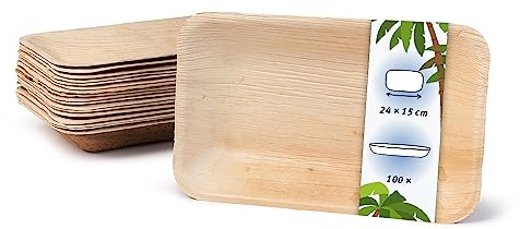 onlyleaf Palmware - hochwertige Einweg Suppenteller tief rechteckig I 24x15 cm 100 Stück Snackschale Palmblattgeschirr Pastateller Salatschale I kompostierbares Einweggeschirr biologisch abbaubar