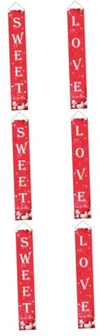 PRETYZOOM 3 Paare Valentinstag Vorhang Valentinsgrüße Liebespaar Flagge Embleme Türschmuck dekoratives Couplet für Zuhause Perlmutt das Schild Combo-Platte das Banner rot
