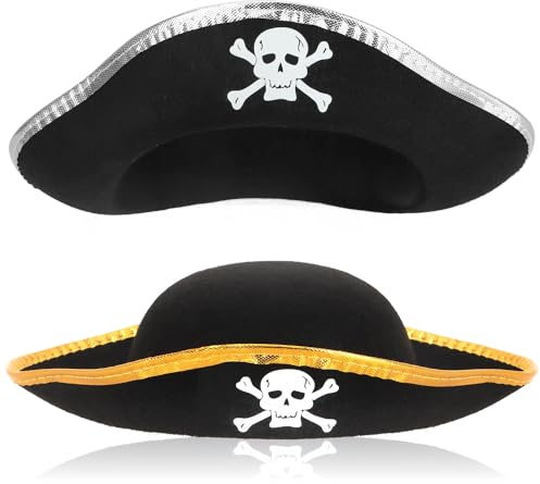 com-four® Piratenhüte mit Totenschädel, Kopfbedeckung zu Karneval, Fasching | Halloween - Mottopartys - Party-hut für Erwachsene - Karibik - Seeräuber