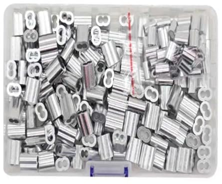 JrEam M1,2-M6 Drahtseilhülse, Aluminium-Crimpschlaufenhülsen-Sortimentssatz, Doppelhülsenhülse for Drahtseil-Kabelkauschen, Rigging (Color : E (200pcs))