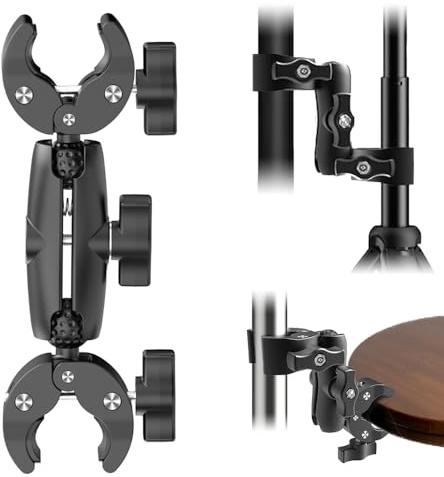 KMDODO Double Clamp Camera Mount - Universal Bracket for Golf Carts, Umbrella Clamp, Desktop, Strollers, Wagons, Photo Studio, and More, Magic Arm Double Ball Head Adapter