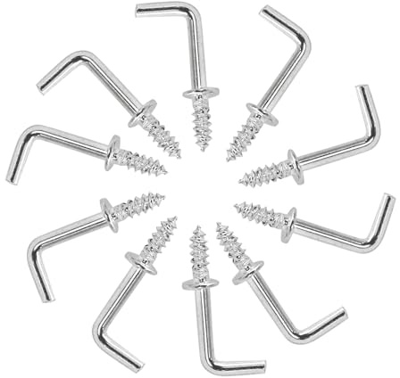 Biaungdo 100 Stück 1,3 cm silberfarbene L-Haken, rechtwinklige Schraubhaken zum Aufhängen | Karbonstahl, rostfrei, einfache Installation von Hand, stabile Tragfähigkeit, für Fotos, Lichter, Vorhänge, Küchendekoration