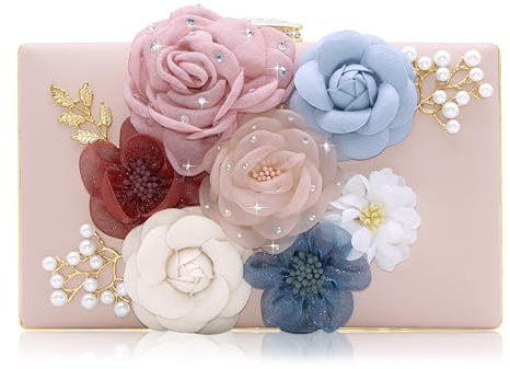 Milisente dam-kuvert, blomma, kvällsväska, handväska, bröllop, clutch, plånbok, 719-1 rosa, Medium